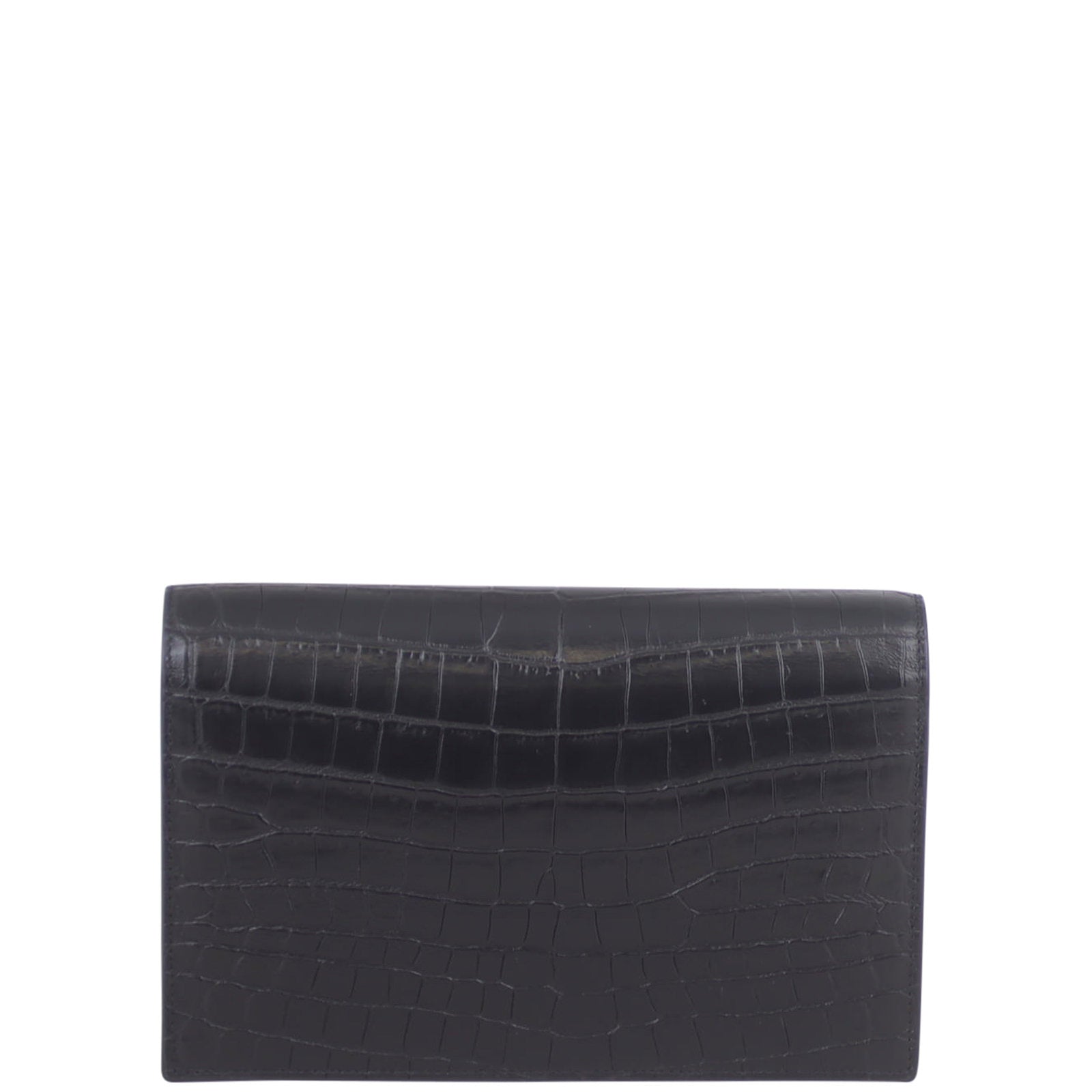 Saint Laurent Kate Tassel Croc Embossed Chain Wallet