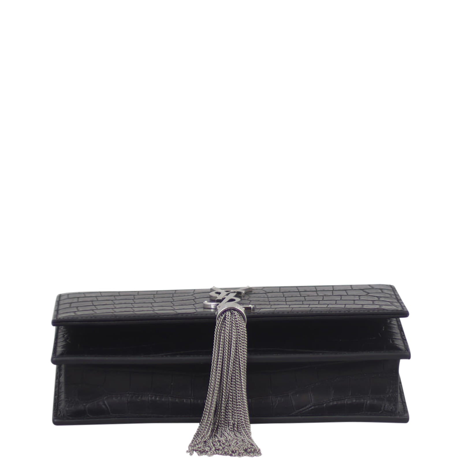 Saint Laurent Kate Tassel Croc Embossed Chain Wallet
