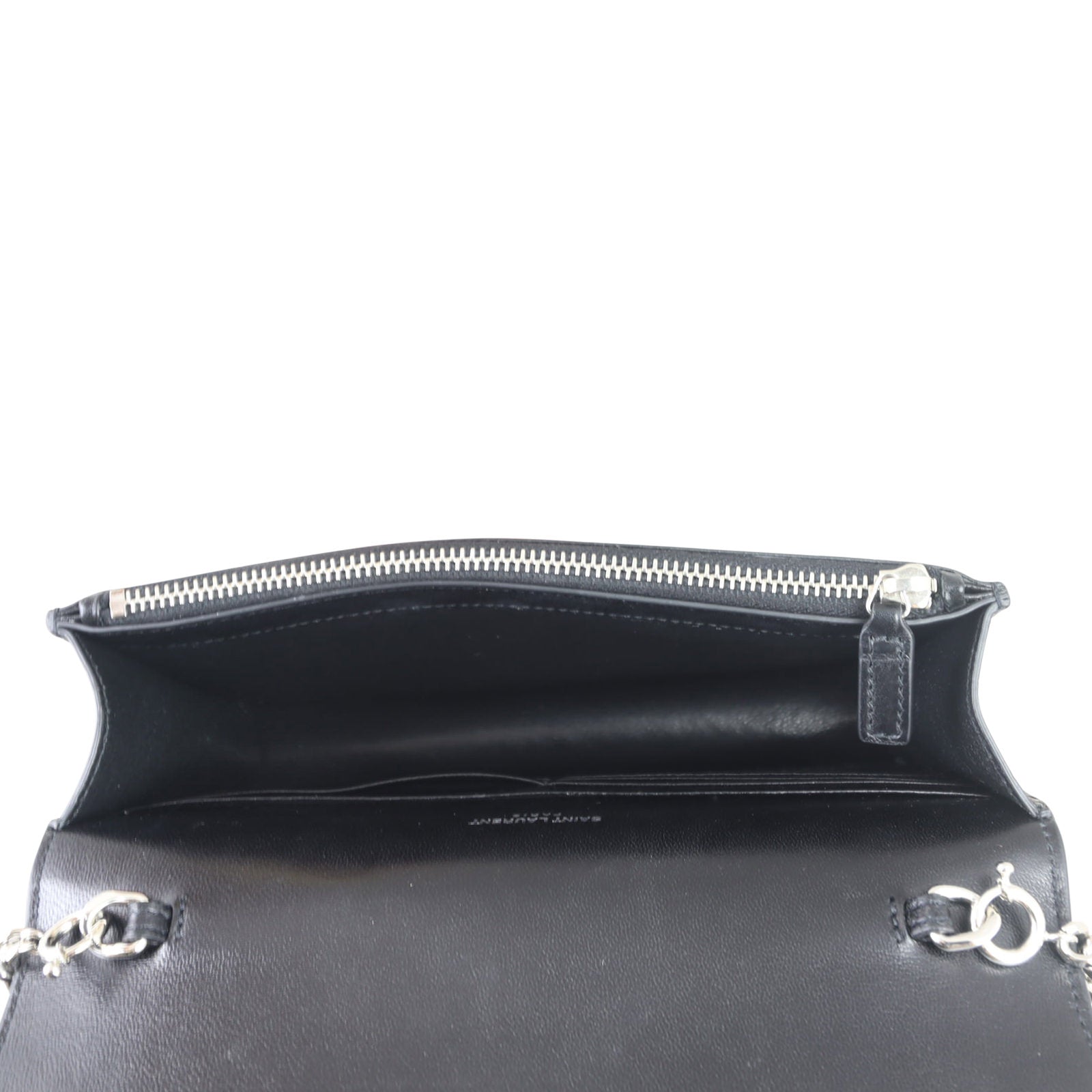 Saint Laurent Kate Tassel Croc Embossed Chain Wallet
