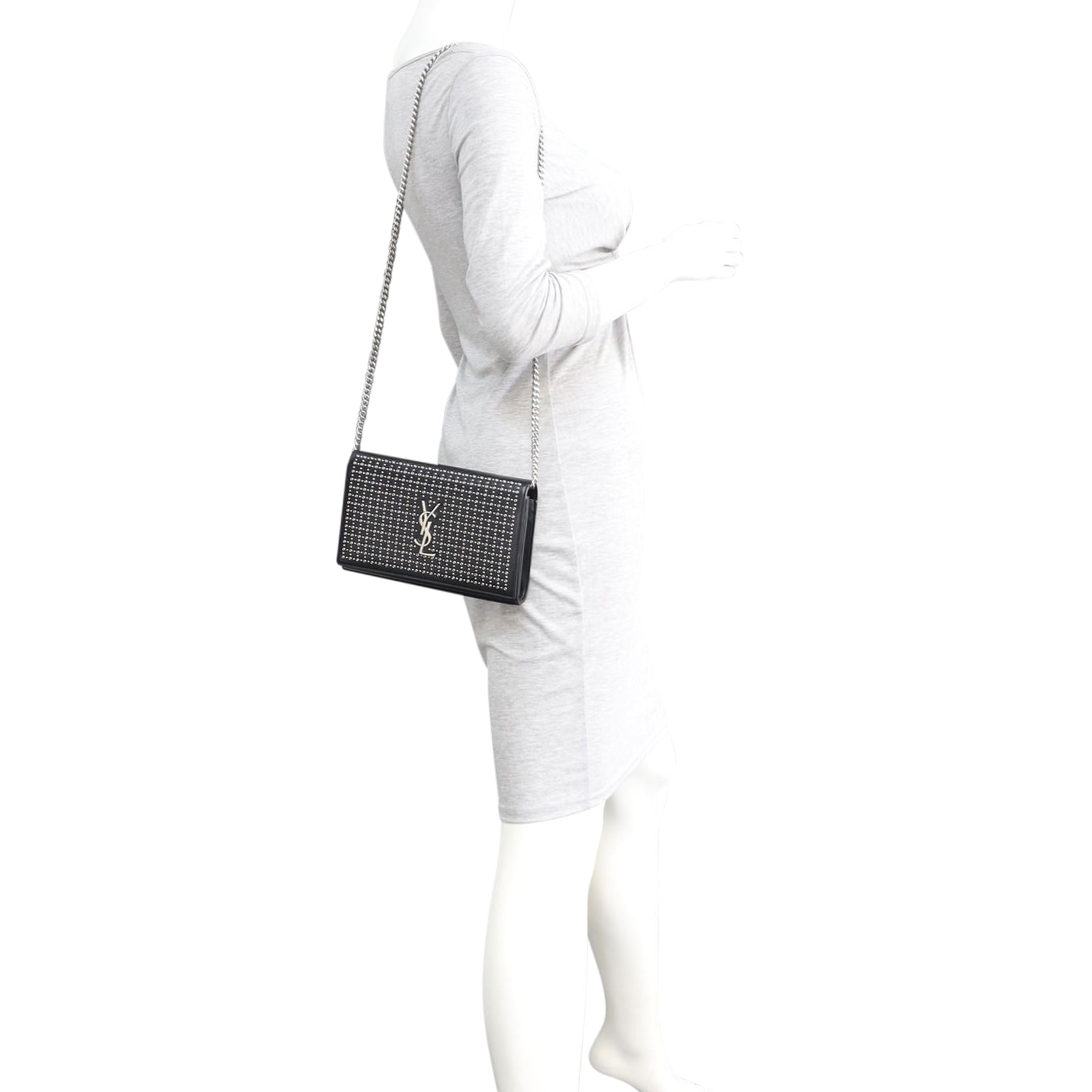 Saint Laurent Microstud and Rivet Kate Chain Wallet