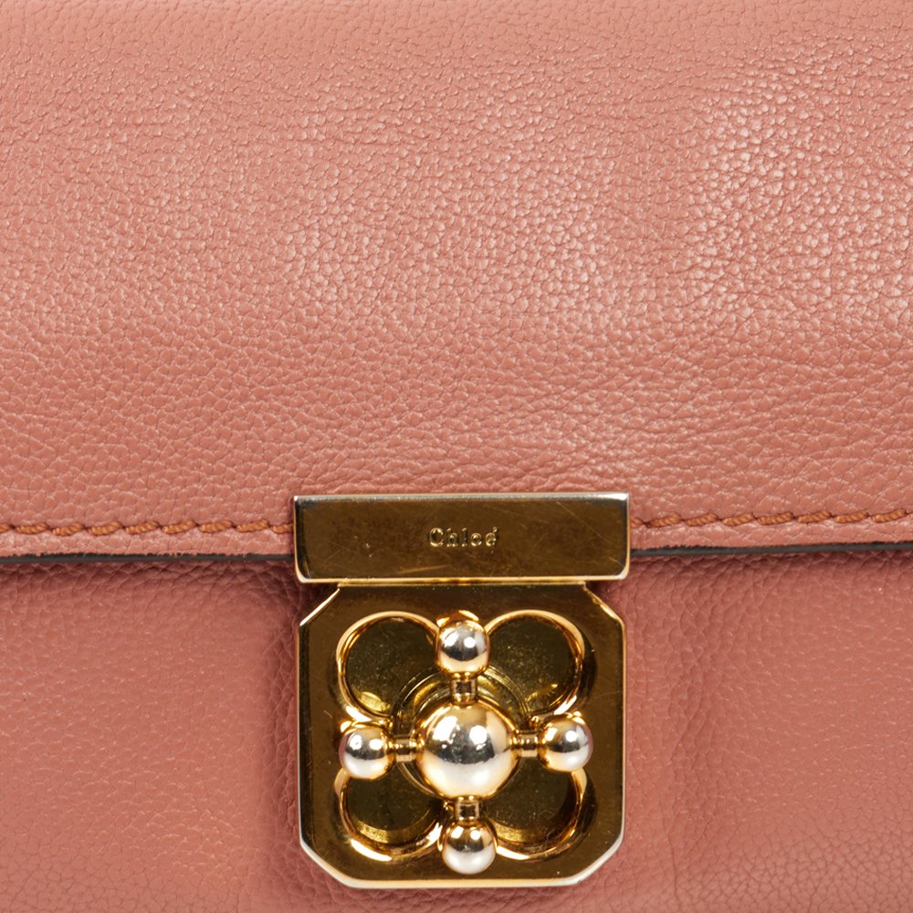 Chloe Purse Elsie Continental Flap Wallet in Nut, Calfskin Leather