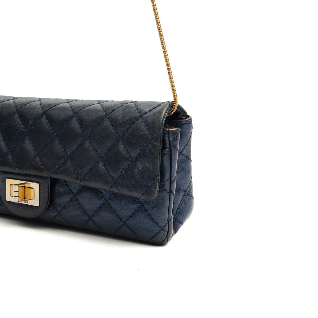 Chanel Shoulder Bag 2.55 Reissue East West Clutch in Blue, Crinkled Calfskin Leather