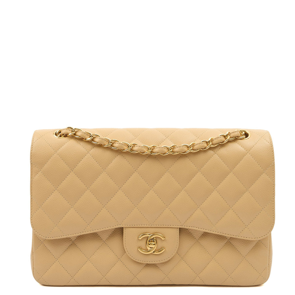 Chanel Shoulder Bag Classic Double Flap - Large in Neutral, Caviar Leather