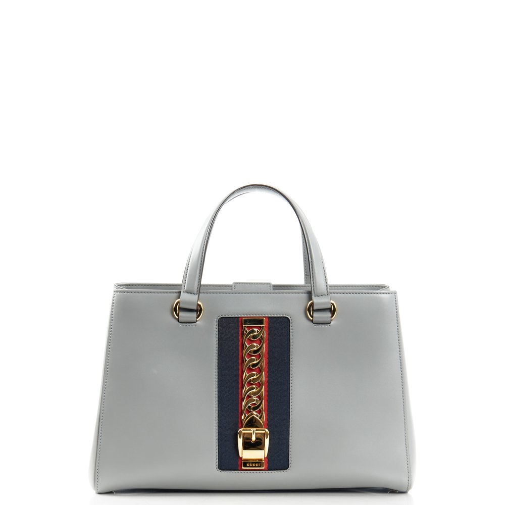 Gucci Tote Sylvie Top Handle Bag in Dusty Grey, Leather