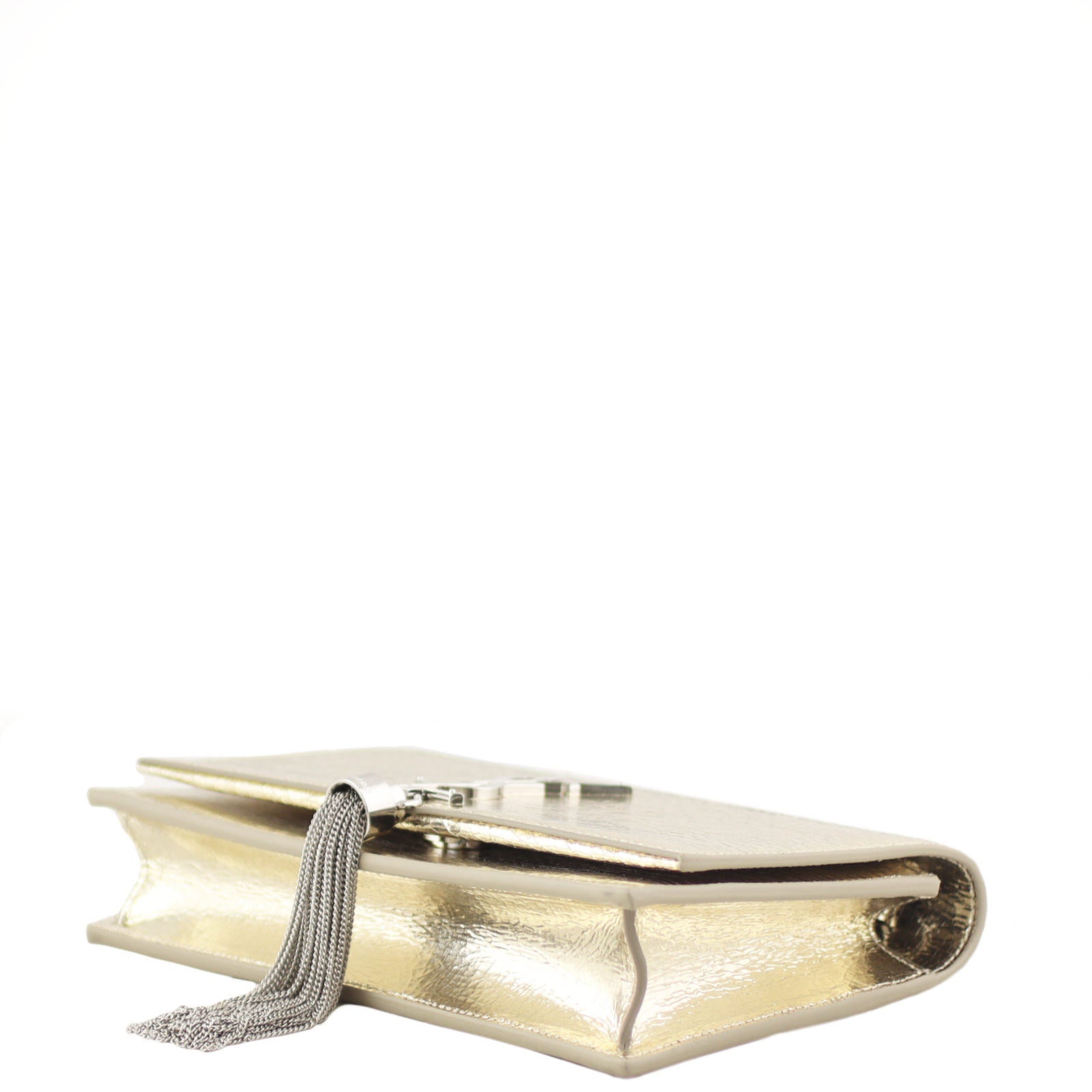 Saint Laurent Kate Metallic Crackled Leather Chain Wallet