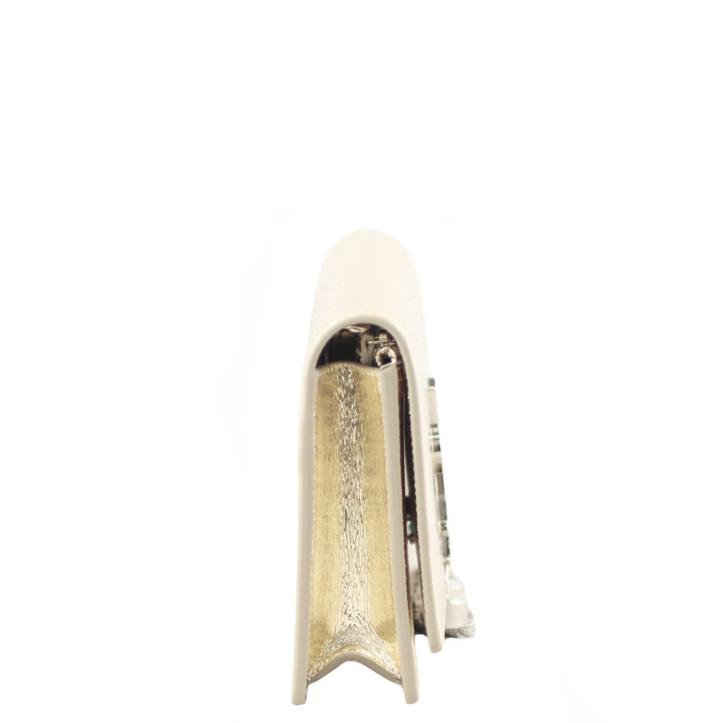 Saint Laurent Kate Metallic Crackled Leather Chain Wallet