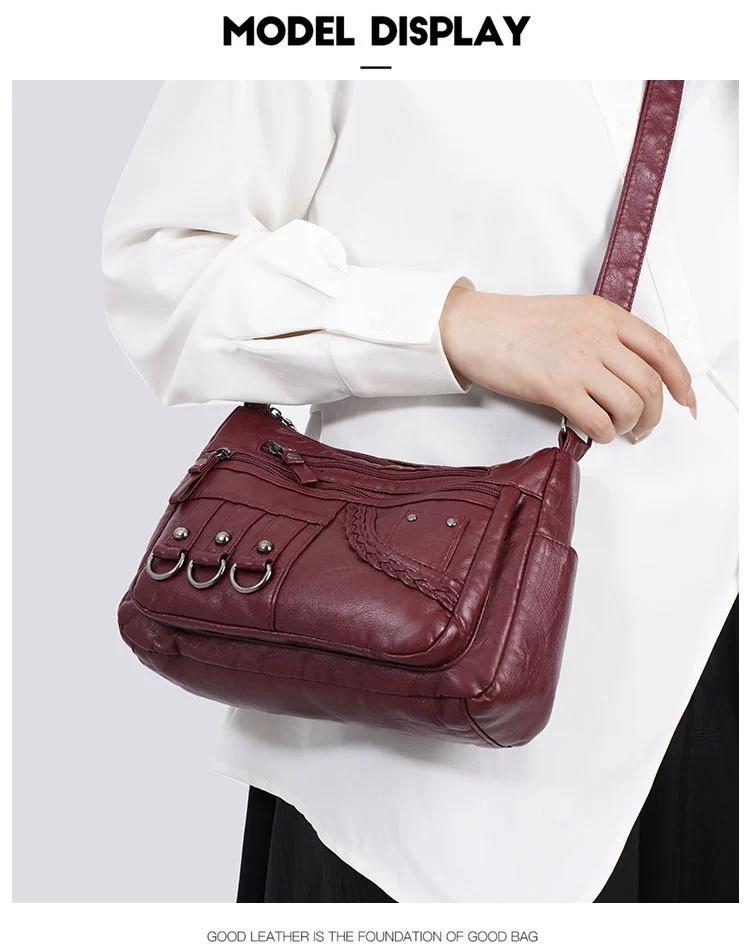 New Fashion Large-Capacity Woven Crossbody Bag, Korean Style, Simple and Elegant, Multi-Compartment, Soft Leather with a High-End Feel 8036