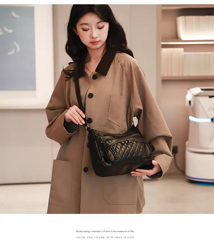 Soft leather women's bag, new style, fashionable and versatile bag, large capacity, trendy shoulder crossbody bag 8028