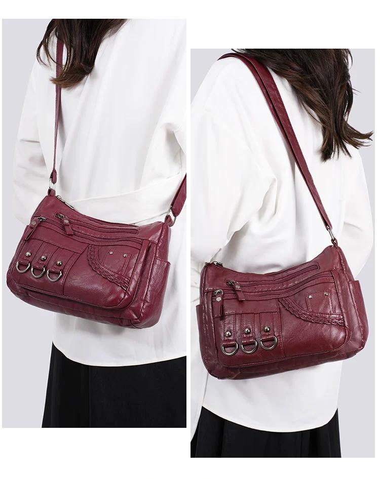 New Fashion Large-Capacity Woven Crossbody Bag, Korean Style, Simple and Elegant, Multi-Compartment, Soft Leather with a High-End Feel 8036