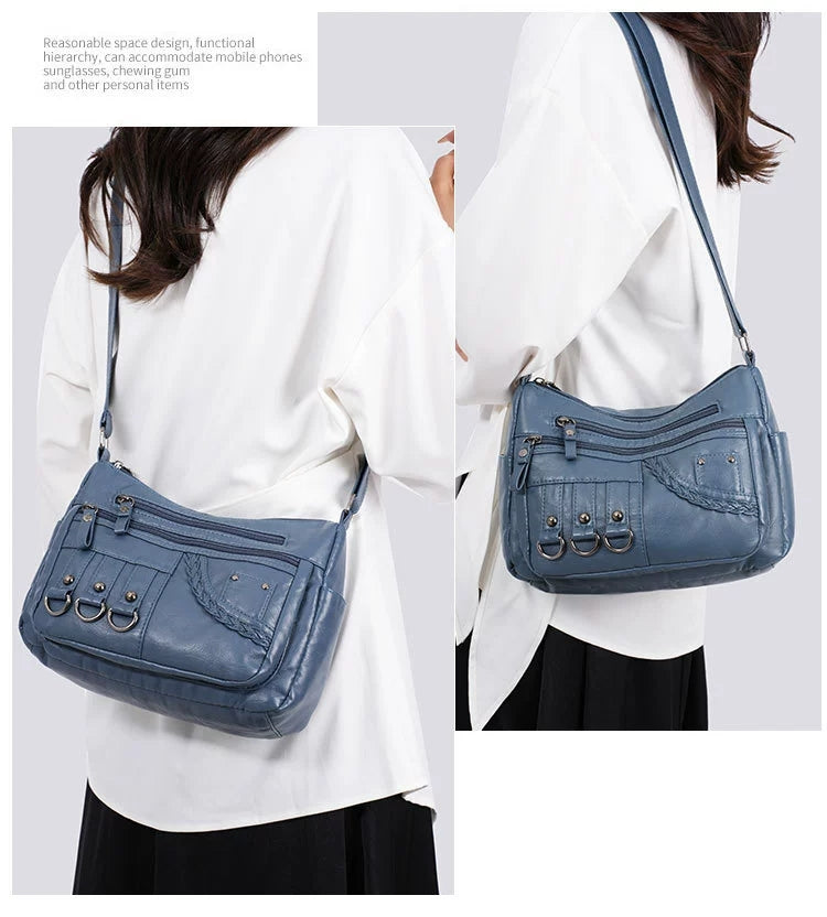 New Fashion Large-Capacity Woven Crossbody Bag, Korean Style, Simple and Elegant, Multi-Compartment, Soft Leather with a High-End Feel 8036