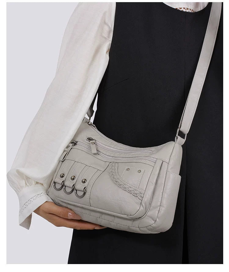 New Fashion Large-Capacity Woven Crossbody Bag, Korean Style, Simple and Elegant, Multi-Compartment, Soft Leather with a High-End Feel 8036