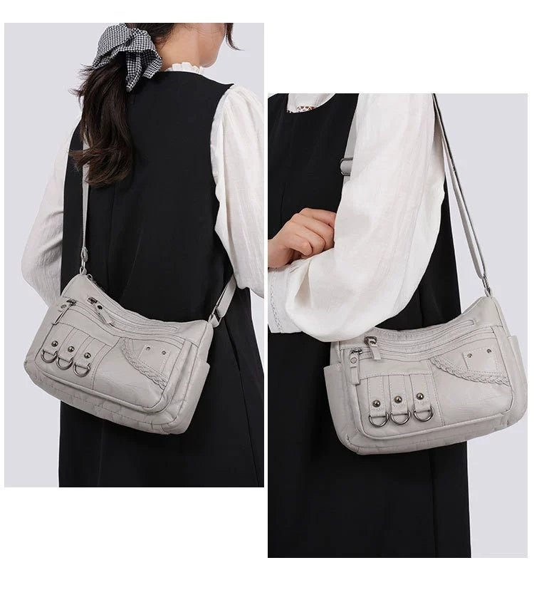 New Fashion Large-Capacity Woven Crossbody Bag, Korean Style, Simple and Elegant, Multi-Compartment, Soft Leather with a High-End Feel 8036