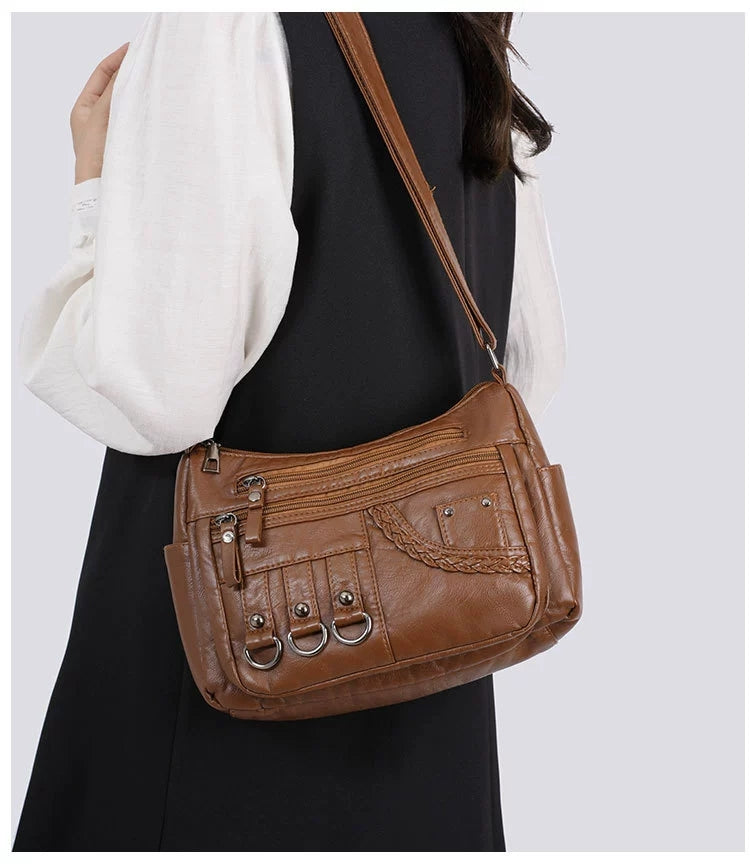 New Fashion Large-Capacity Woven Crossbody Bag, Korean Style, Simple and Elegant, Multi-Compartment, Soft Leather with a High-End Feel 8036