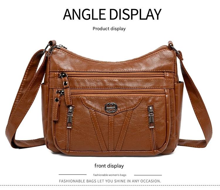 Women's soft leather backpack large capacity fashionable simple multi-layer shoulder crossbody bag 182-5