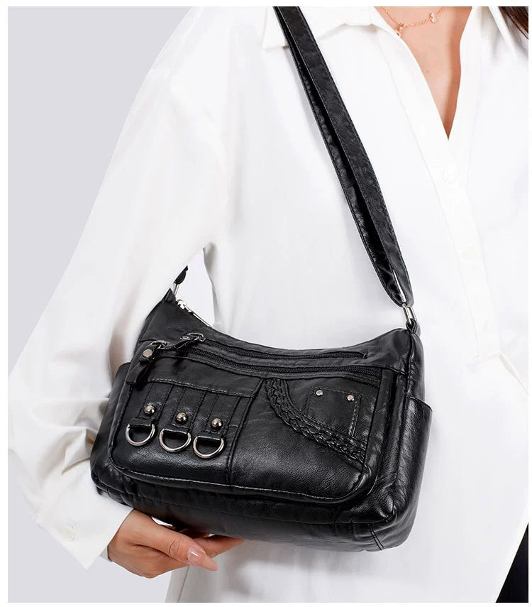 New Fashion Large-Capacity Woven Crossbody Bag, Korean Style, Simple and Elegant, Multi-Compartment, Soft Leather with a High-End Feel 8036