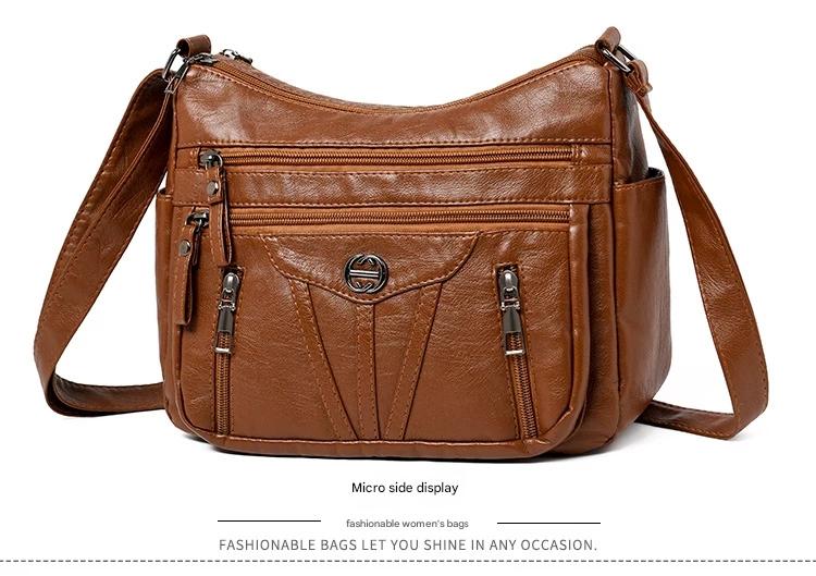 Women's soft leather backpack large capacity fashionable simple multi-layer shoulder crossbody bag 182-5