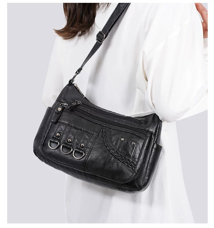 New Fashion Large-Capacity Woven Crossbody Bag, Korean Style, Simple and Elegant, Multi-Compartment, Soft Leather with a High-End Feel 8036