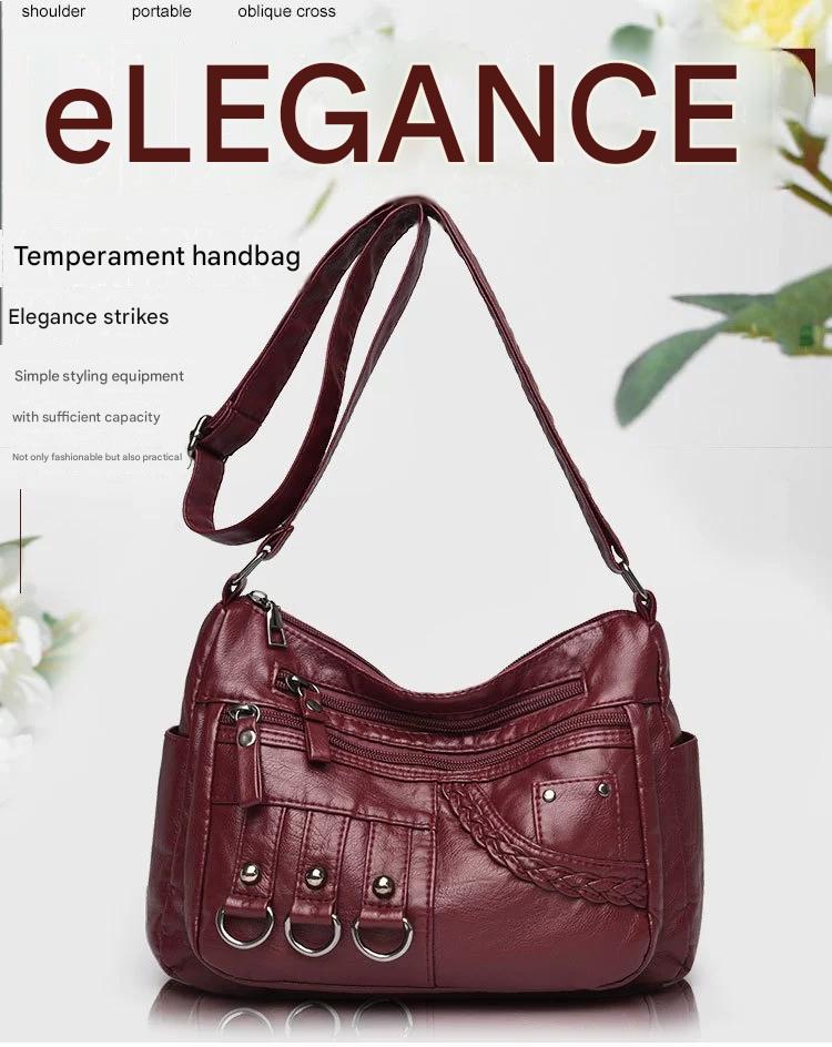 New Fashion Large-Capacity Woven Crossbody Bag, Korean Style, Simple and Elegant, Multi-Compartment, Soft Leather with a High-End Feel 8036