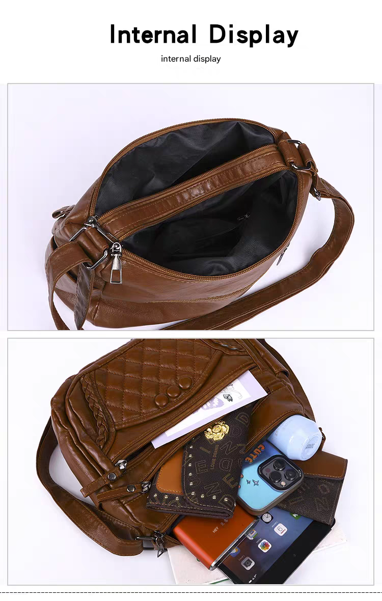 Soft leather women's bag, new style, fashionable and versatile bag, large capacity, trendy shoulder crossbody bag 8028
