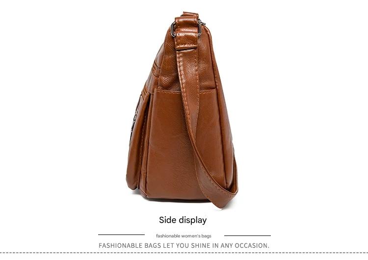 Women's soft leather backpack large capacity fashionable simple multi-layer shoulder crossbody bag 182-5