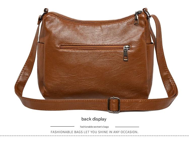 Women's soft leather backpack large capacity fashionable simple multi-layer shoulder crossbody bag 182-5