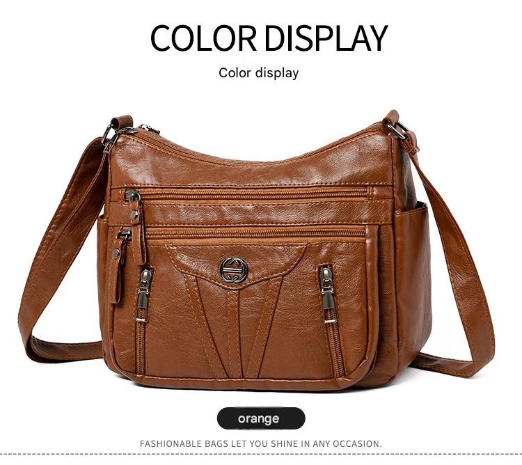 Women's soft leather backpack large capacity fashionable simple multi-layer shoulder crossbody bag 182-5