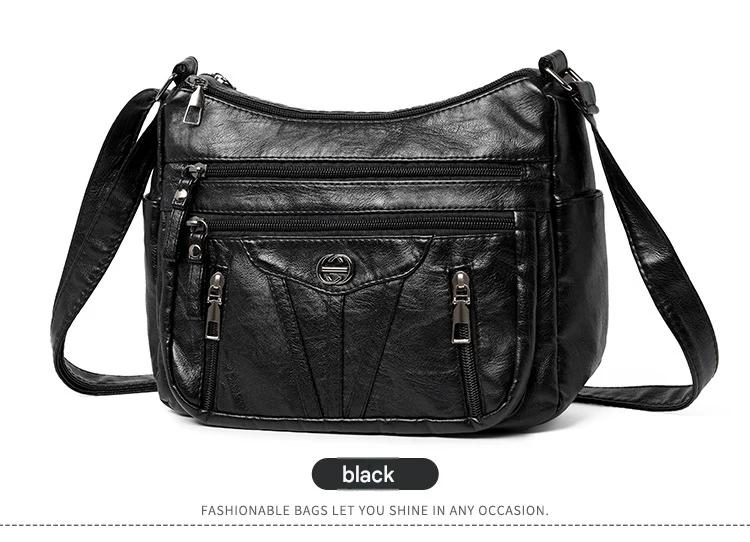 Women's soft leather backpack large capacity fashionable simple multi-layer shoulder crossbody bag 182-5