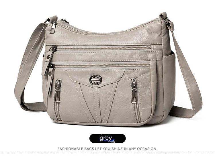 Women's soft leather backpack large capacity fashionable simple multi-layer shoulder crossbody bag 182-5