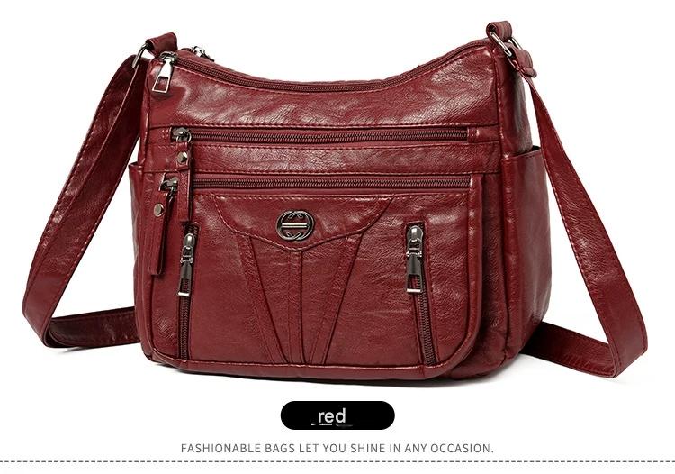Women's soft leather backpack large capacity fashionable simple multi-layer shoulder crossbody bag 182-5