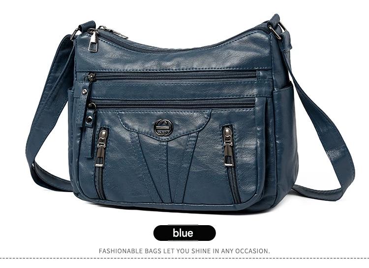 Women's soft leather backpack large capacity fashionable simple multi-layer shoulder crossbody bag 182-5