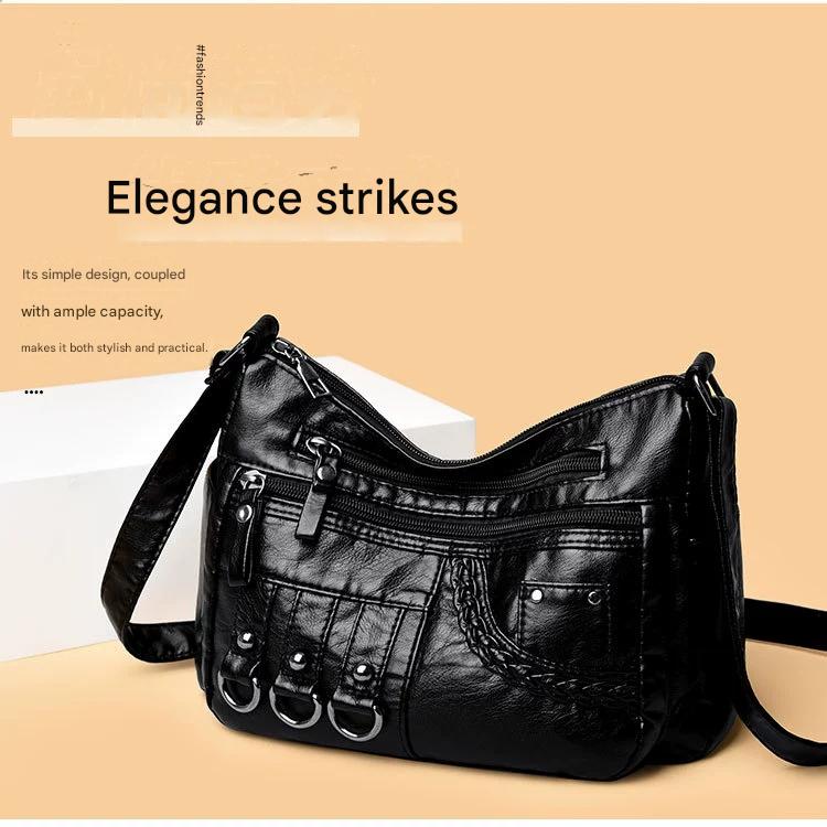 New Fashion Large-Capacity Woven Crossbody Bag, Korean Style, Simple and Elegant, Multi-Compartment, Soft Leather with a High-End Feel 8036