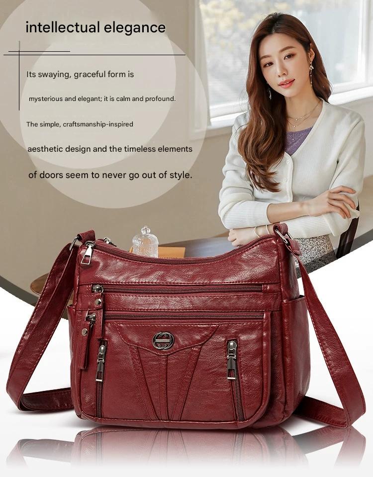 Women's soft leather backpack large capacity fashionable simple multi-layer shoulder crossbody bag 182-5