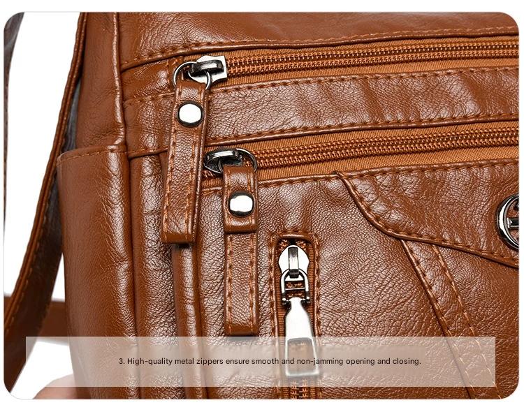 Women's soft leather backpack large capacity fashionable simple multi-layer shoulder crossbody bag 182-5