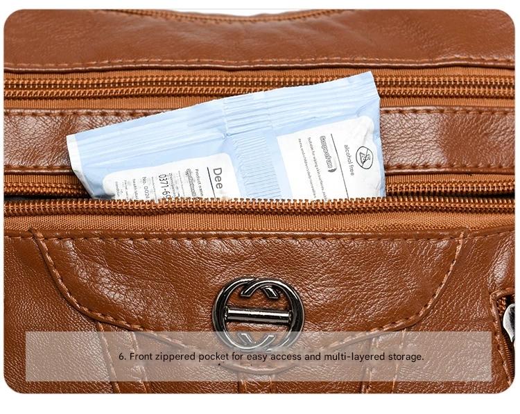 Women's soft leather backpack large capacity fashionable simple multi-layer shoulder crossbody bag 182-5