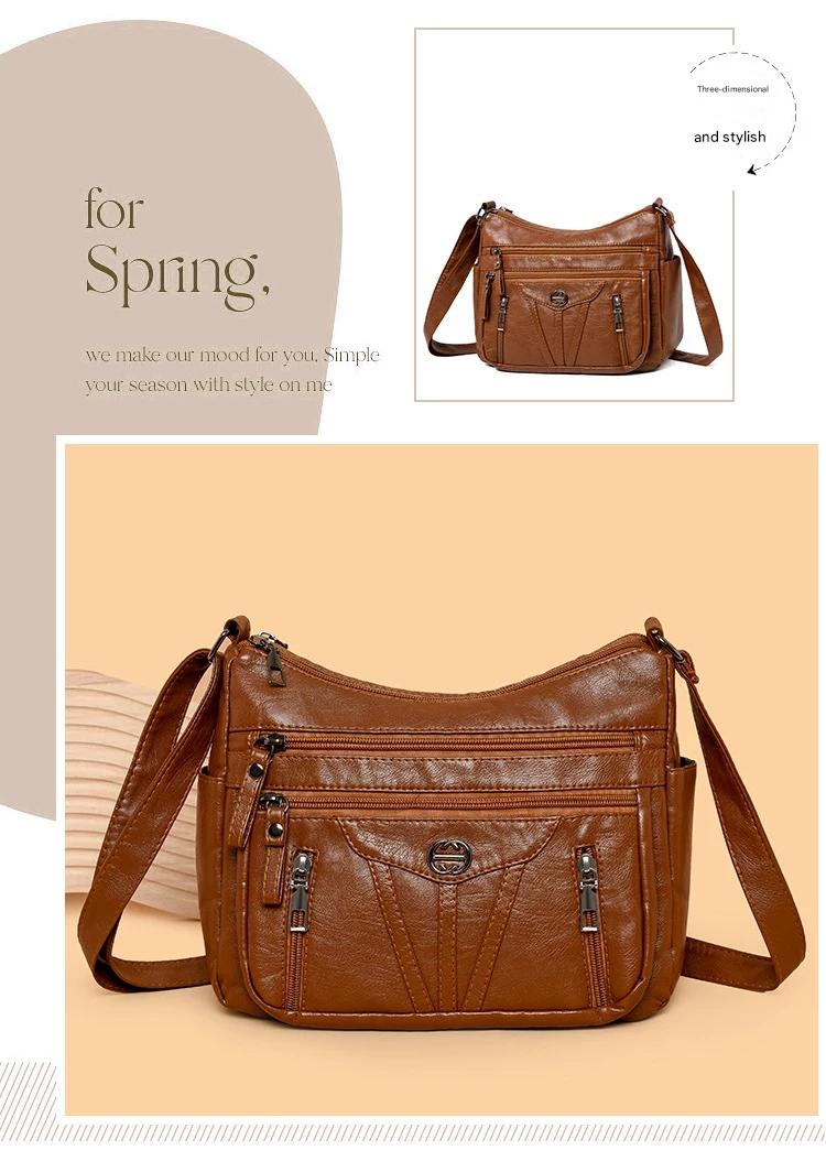 Women's soft leather backpack large capacity fashionable simple multi-layer shoulder crossbody bag 182-5