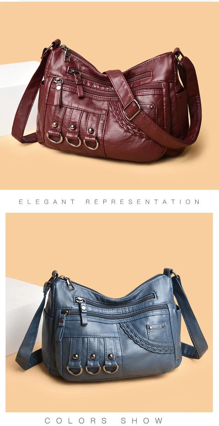 New Fashion Large-Capacity Woven Crossbody Bag, Korean Style, Simple and Elegant, Multi-Compartment, Soft Leather with a High-End Feel 8036