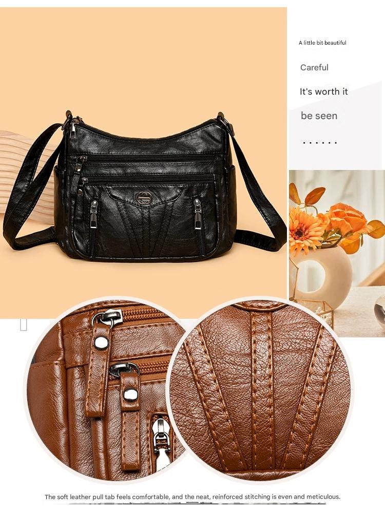 Women's soft leather backpack large capacity fashionable simple multi-layer shoulder crossbody bag 182-5