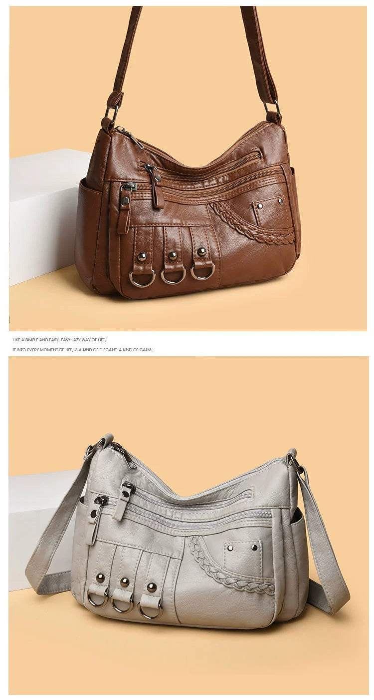 New Fashion Large-Capacity Woven Crossbody Bag, Korean Style, Simple and Elegant, Multi-Compartment, Soft Leather with a High-End Feel 8036