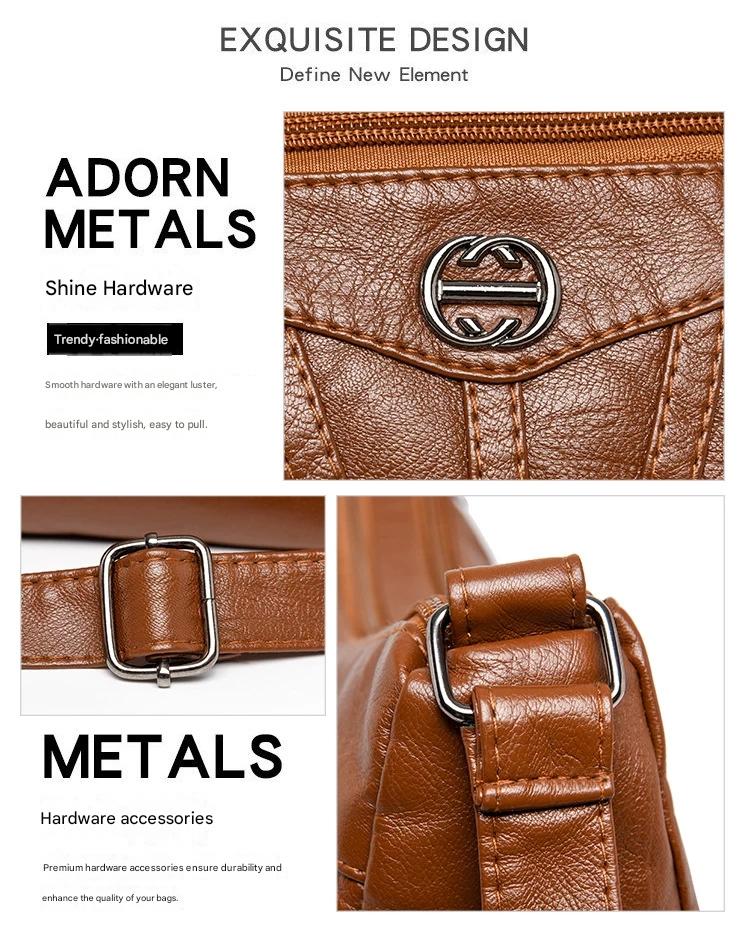 Women's soft leather backpack large capacity fashionable simple multi-layer shoulder crossbody bag 182-5