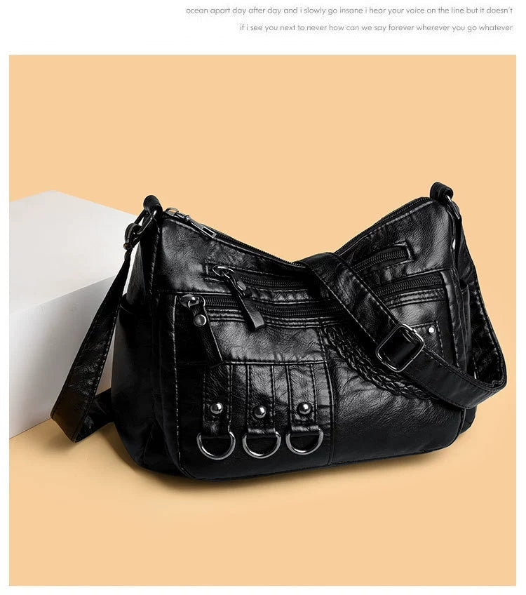 New Fashion Large-Capacity Woven Crossbody Bag, Korean Style, Simple and Elegant, Multi-Compartment, Soft Leather with a High-End Feel 8036