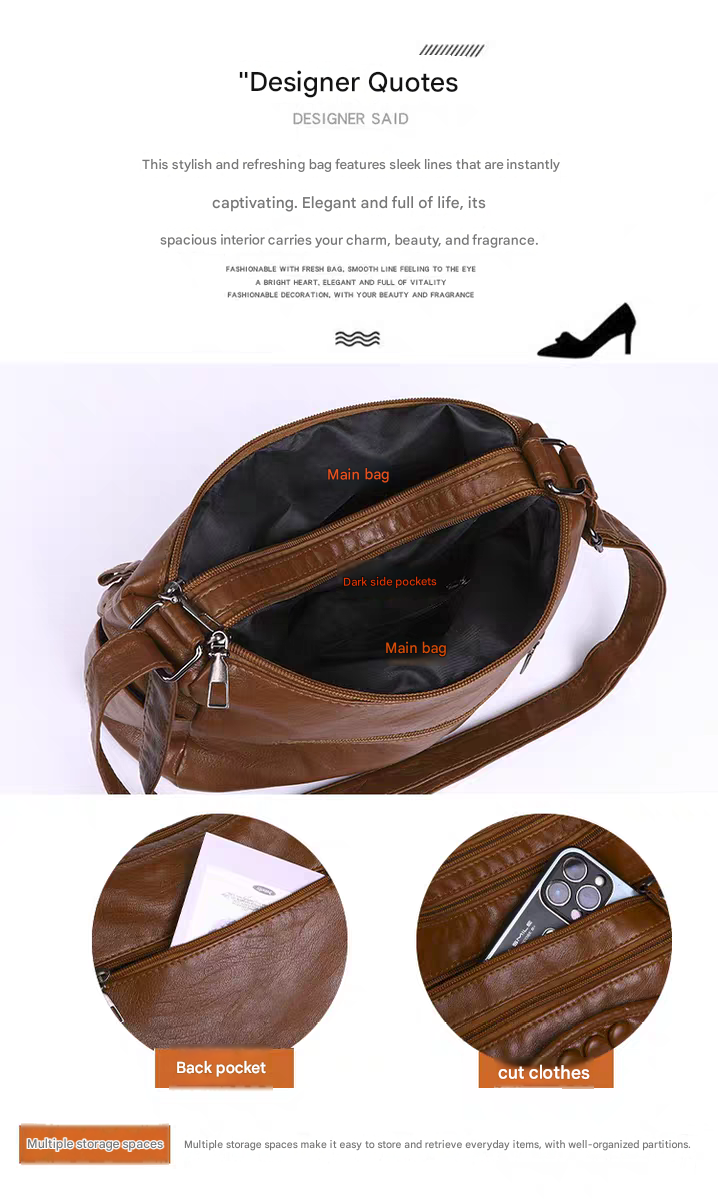Soft leather women's bag, new style, fashionable and versatile bag, large capacity, trendy shoulder crossbody bag 8028