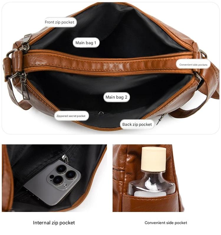 Women's soft leather backpack large capacity fashionable simple multi-layer shoulder crossbody bag 182-5