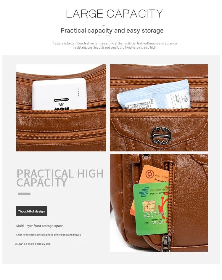 Women's soft leather backpack large capacity fashionable simple multi-layer shoulder crossbody bag 182-5